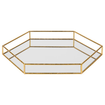 Felicia Gold Metal Mirrored Decorative Tray, Gold, 20x20