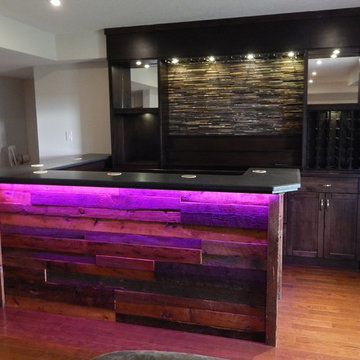 Barn board bar with granite server and bar top