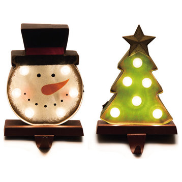 2-Piece Marquee LED Snowman Head and Tree Stocking Holder