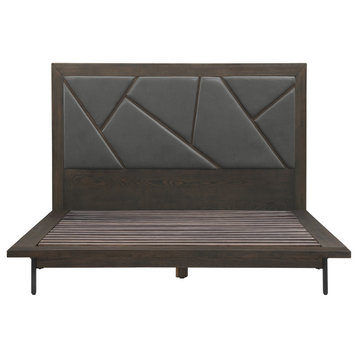 Marquis Queen Size Platform Bed Frame in Oak Wood with Faux Leather...