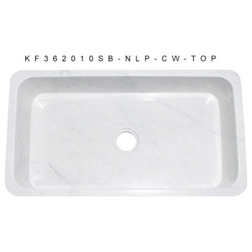 36" Farmhouse Kitchen Sink, Single Bowl, Reversible, Carrara White Marble, White