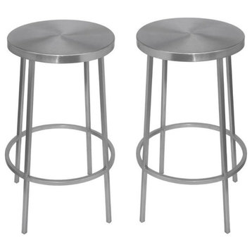 Home Square Brushed Silver Iron Counter Stool - Set of 2