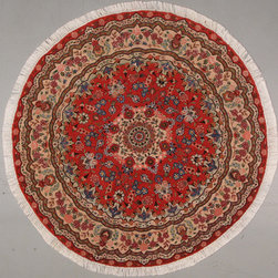 Round Persian Tabriz rug 5' diameter - Area Rugs