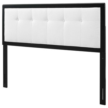 Tufted Headboard, Queen Size, Wood, Fabric, Black White, Modern Mid-Century
