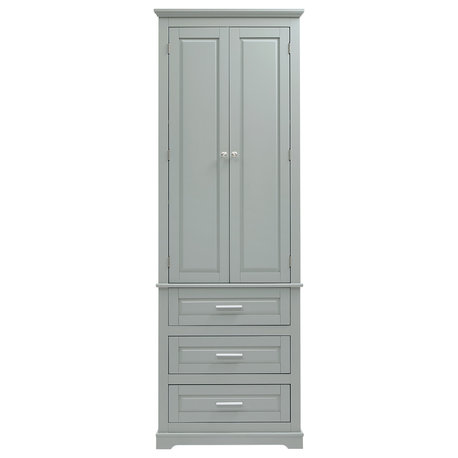 GDF Studio 24"W Bathroom Storage Cabinet with 3 Drawers, Adjustable Shelves, Grey