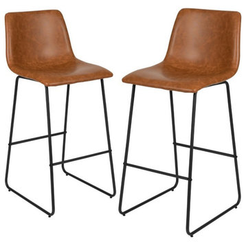 Flash Furniture 30" Leather Upholstered Bar Stool in Light Brown (Set of 2)