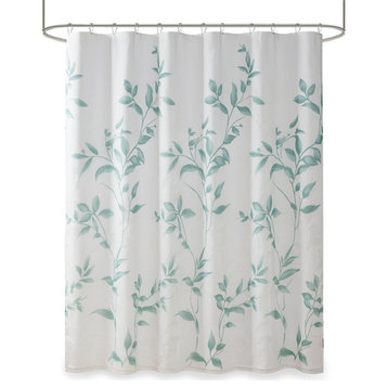 Madison Park Cecily Devore Botanical Shower Curtain With Liner, Seafoam Blue