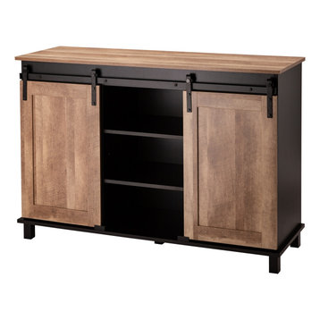 47.20" Modern Industrial Black Large Sideboard With Natural Top