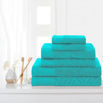 6 Piece Egyptian Cotton Basketweave Towel Set, Turquoise