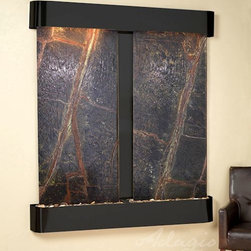 Cottonwood Falls Water Fountains with Blackened Copper and Green Rainforest Marb - Indoor Fountains