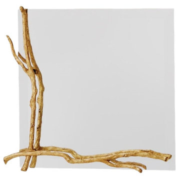 Elegant Square Gold Twig Wall Mirror 17" Frameless Tile Wall Sculpture Branch