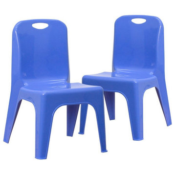 Flash Furniture 11" Plastic Stackable Handle School Chair in Blue (Set of 2)