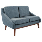 Office Star Products - Mid-Century Loveseat, Navy Fabric With Coffee Finish Legs - Whether engaged in delightful conversation or absorbed in an intriguing novel, you will love this open arm style loveseat, a re-imagined design of mid-century styles.  The sloped arm design exposes thick, comfortable cushions.  Enjoy elegance with an upholstered frame, accented with solid wood legs and wood frame rails in a rich, coffee finish.  Period-influenced fabrics add a subtle sophistication to modern, contemporary interiors.