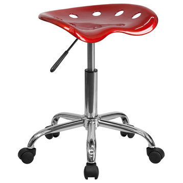 Flash Furniture Vibrant Chrome Adjustable Bar Stool and Tractor Seat in Wine Red