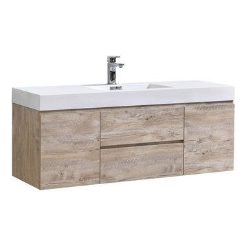 Bliss 60" Single Sink Wall Mount Bathroom Vanity, Nature Wood