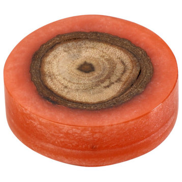 Beauty Art 1-1/2 in. Orange and Wood Round Drawer Cabinet Knob