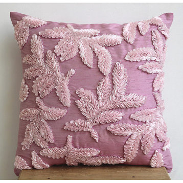 Pink Throw Pillow Covers 20"x20" Throw Pillow Cover, Art Silk, Leafy Pink