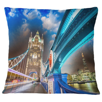 Night Over Tower Bridge in London Cityscape Photo Throw Pillow, 16"x16"