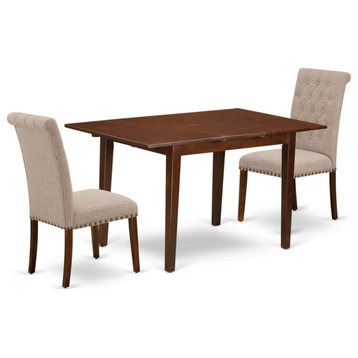 3Pc Dinette Set, Rectangular Table, Butterfly Leaf, Two Chairs, Mahogany