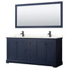 Avery 72" Dark Blue Double Vanity, White Quartz Top (1-Hole), Black Trim,70" Mrr