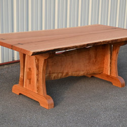 Live Edge Cherry Dining Table with Live Edge Trestle - Dining Tables