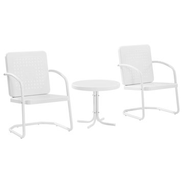 Bates 3-Piece Outdoor Chair Set, White Gloss/White Satin Side Table and 2 Chairs