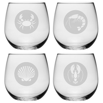 Clambake Emblem 4-Piece Stemless Wine Glass Set