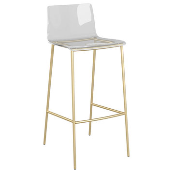 Cilla Bar Stool, Clear With Matte Brushed Gold Legs, Set of 2