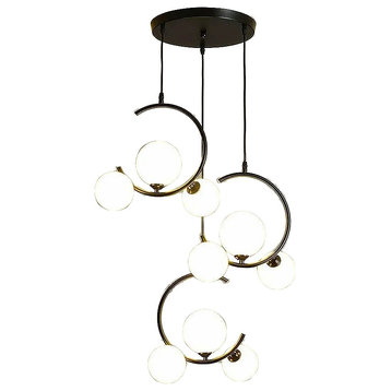 MIRODEMI® Sauze | Art Iron Chandelier with Ball-Shaped Ceiling Lights, Black, 3 Heads - Round Base, Clear Glass, Warm Light