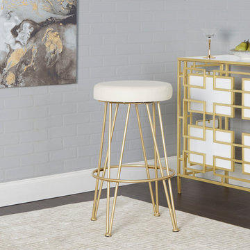 Vinnie Metal Upholstered Backless Bar Stool, Gold