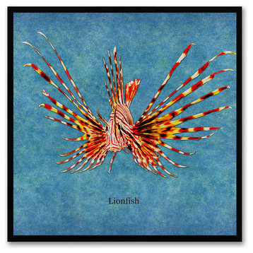 Lionfish Animal Blue Print on Canvas with Picture Frame, 20"x20"
