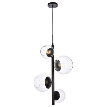 Living District LD654D18BK Wells 18" Pendant, Black With Clear Shade