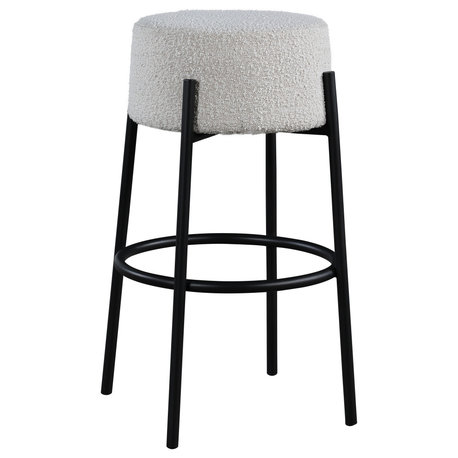 Avalon Boucle Fabric Upholstered Stool, Cream, Bar Stool