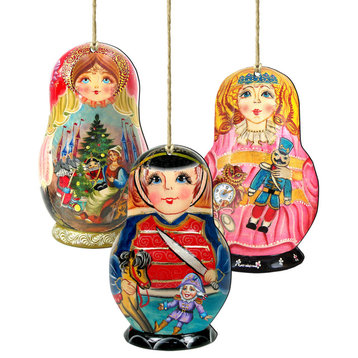 Russian Doll Wooden Ornaments Set of 3
