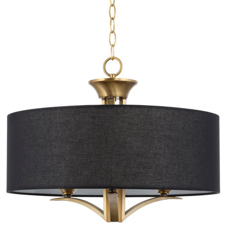 Kira Home Alondra 20" Drum Chandelier, Black Fabric Shade, Adjustable Height