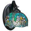 Zilo Wall Sconce, Matte Black, 7" Turquoise Cypress Tiffany Glass