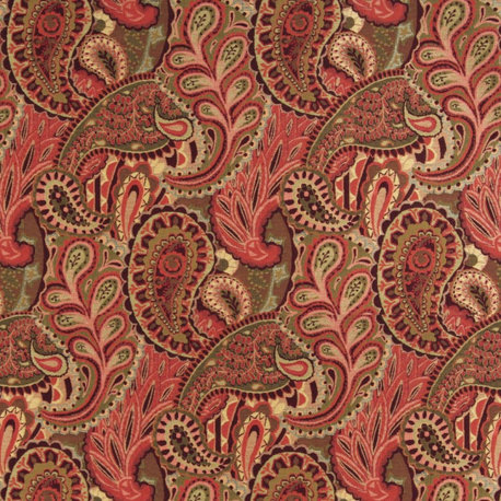 Red Paisley woven Upholstery Fabric by the Yard