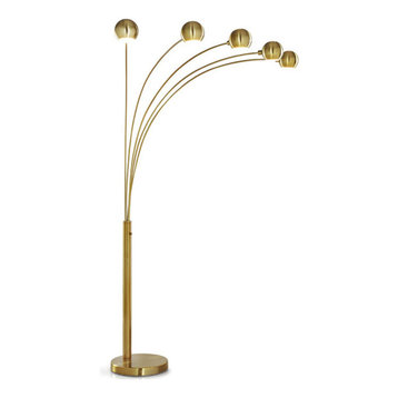 The ORBS Modern 5 Llite Arch Floor Lamp, Antique Brass