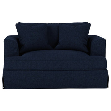 Slipcover Only For 52" Wide Chair and A Half, 2 Throw Pillow Covers, Navy Blue