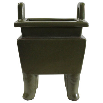 Chinese Handmade Dark Olive Green Ceramic Accent Ding Holder Hws320
