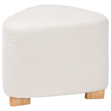 Modern and Contemporary Ivory Boucle Upholstered Wood Ottoman