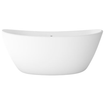 CastelloUSA Manhattan Solid Surface Stone Resin Freestanding Tub, White, 65"