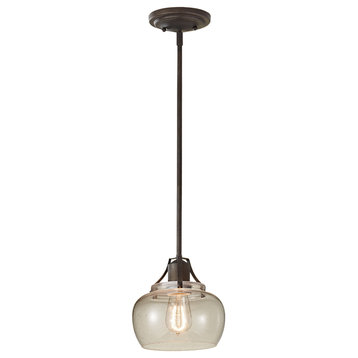 Urban Renewal 1- Light Mini Pendant, Rustic Iron With Clear Seeded Glass