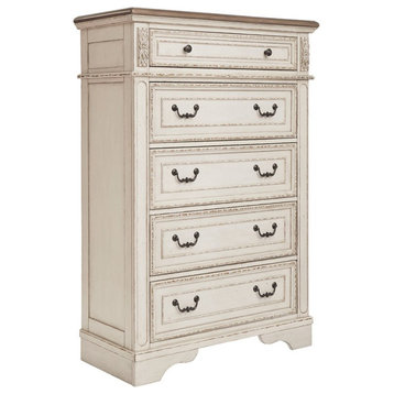 Bowery Hill 40" 5-Drawer Engineered Wood Chest in Chipped White/Brown