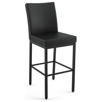 Amisco Perry Counter and Bar Stool, Charcoal Black Faux Leather / Black Metal, Counter Height