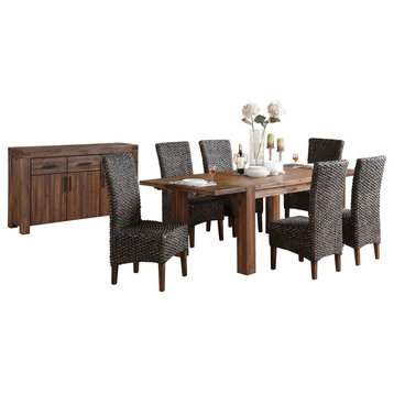 Millstone 8PC Table, 6 Water Hyacinth Chair, Sideboard Dining Set Brown
