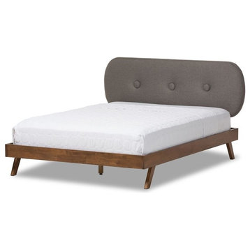 Penelope Solid Walnut Wood Fabric Upholstered Platform Bed, King