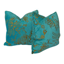 Blue Osborne & Little Velvet Cut Pillow Pair with Gold Detail - Products