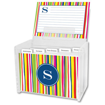 Recipe Box & Cards Bright Stripes Single Initial, Letter S