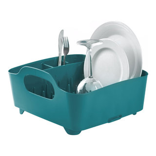 Home Basics 2 Tier Plastic Dish Drainer, Turquoise
